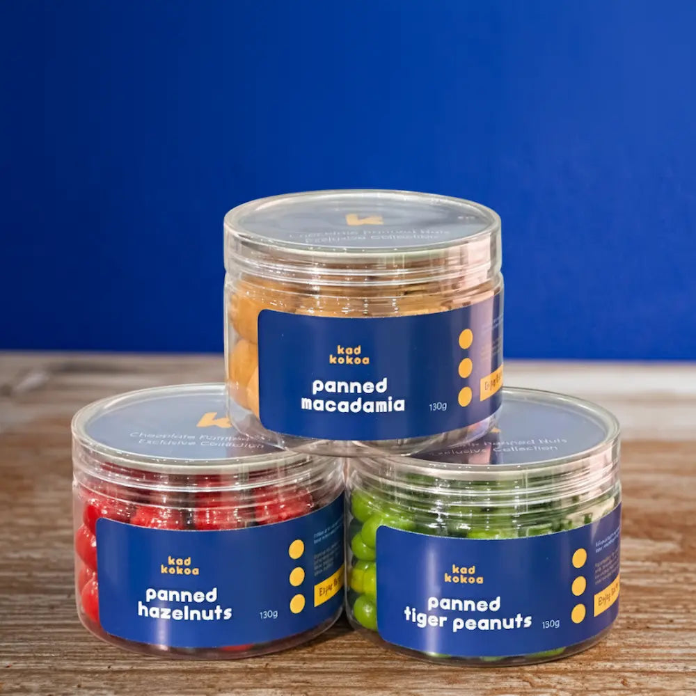 Kad Kokoa chocolate panned nuts exclusive collection set of 3 jars 130g