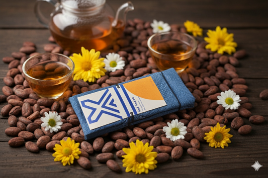 Chocolate Bar 20g - Chrysanthemum - Indigo Fabric Wrap