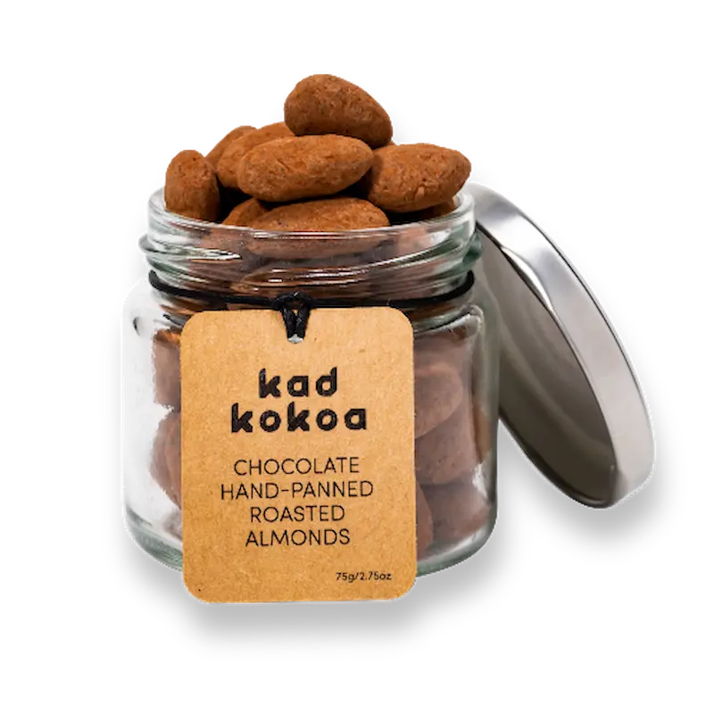 Kad Kokoa chocolate hand-panned roasted almonds 75g glass jar