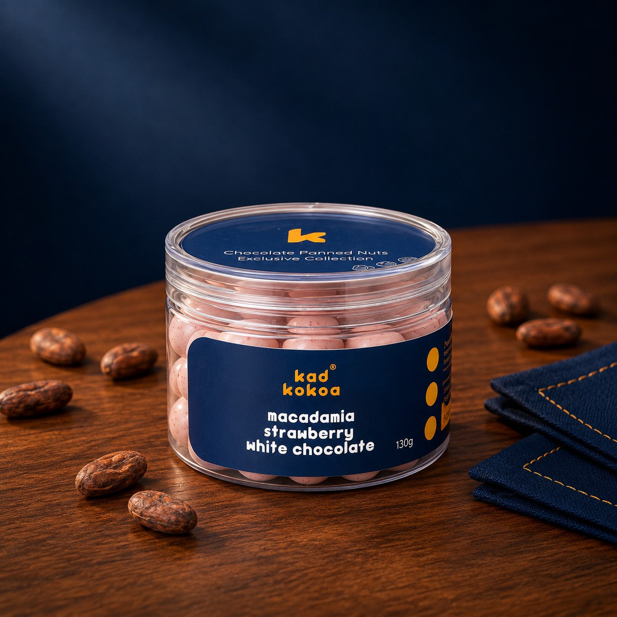 Panned Macadamia Strawberry White Chocolate - 130g Jar